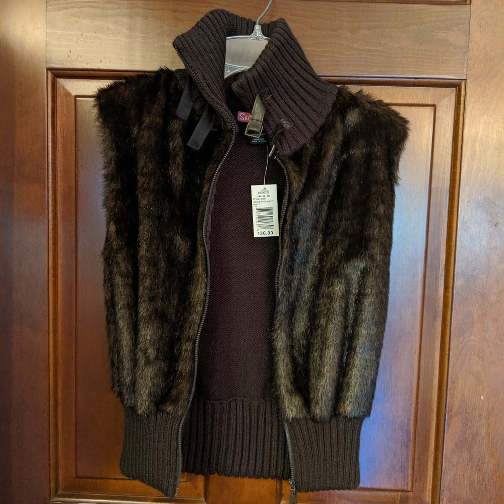 Brown faux fur vest